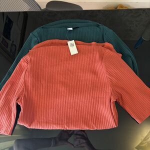 Old Navy Maternity Shirt Bundle Boat Neck Ruched Short‎ Sleeve Green Orange S